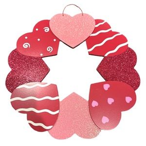 Valentine’s Day Hearts Wooden Wreathe Pink Red Glitter Door Wood Love Decor